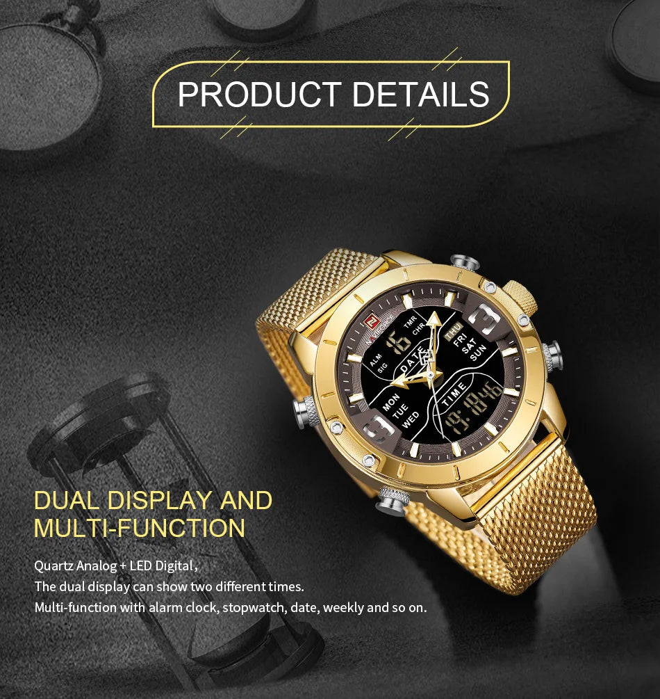 NAVIFORCE Dual Display Quartz Watch For Men Luxury Fashion Popular Waterproof Timing Network Steel Strip Mens Watch Reloj Hombre