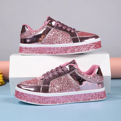 Women's Platform Sneakers Punk Sequin Laser Leather Casual Shoes City Walk Thick Sole Sports Shoes Spangle Nightclub Party Shoes