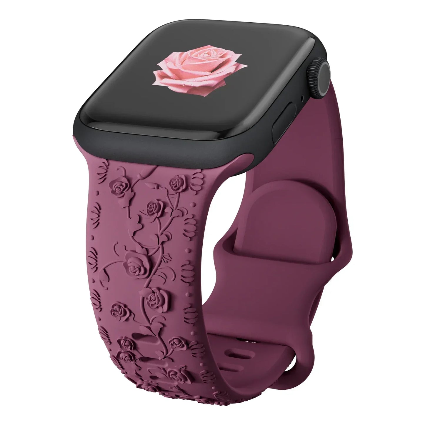 Floral Engraved Strap For Apple Watch Band 40mm 44mm 41mm 49mm 45mm 38mm 42mm silicone bracelet iwatch series 9 7 se 6 8 ultra 2