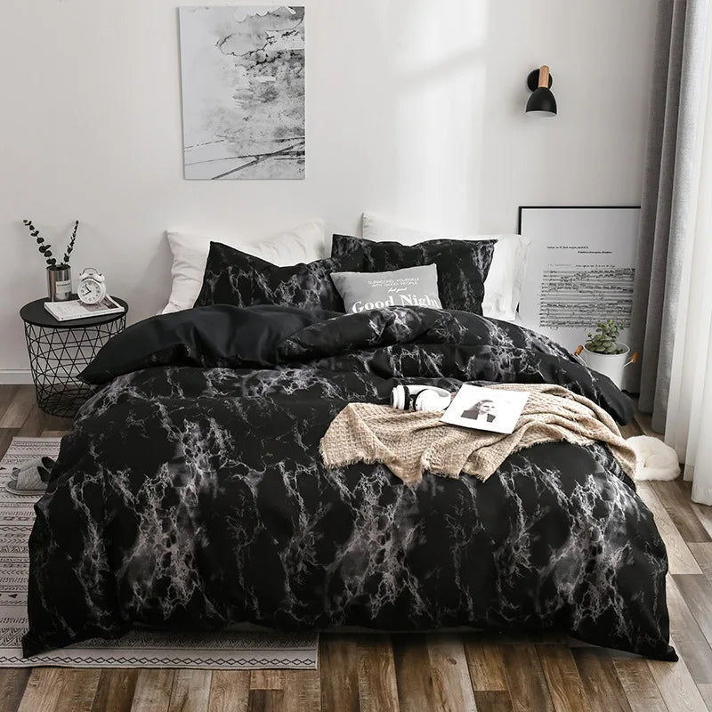 Marble Print Queen Bedding Set King Size Brushed Duvet Cover Set Soft Single Double Bed Quilt Cover Set Bedding Sets No Sheets