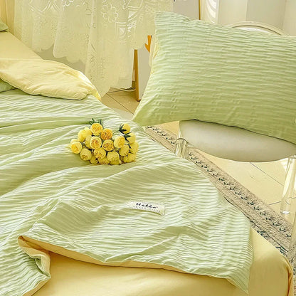 Summer quilt, bubble wash cotton color block bed sheet summer quilt, double bed cooling blanket, air conditioning quilt