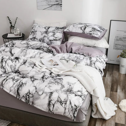 Marble Print Queen Bedding Set King Size Brushed Duvet Cover Set Soft Single Double Bed Quilt Cover Set Bedding Sets No Sheets