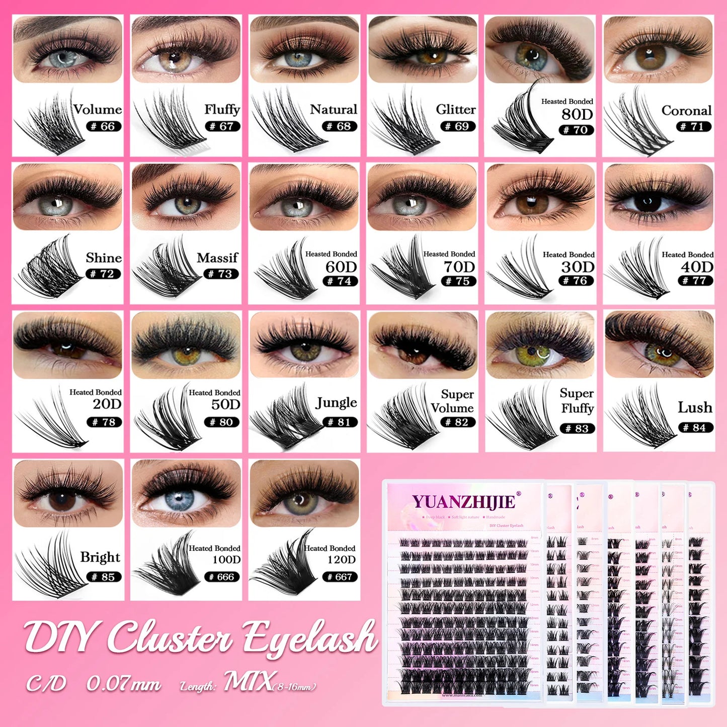 YUANZHIJIE 144 Volume New DIY Cluster Eyelash Extension Segmented Natural Lighter Eyelashes Bundles Makeup Tools Halloween