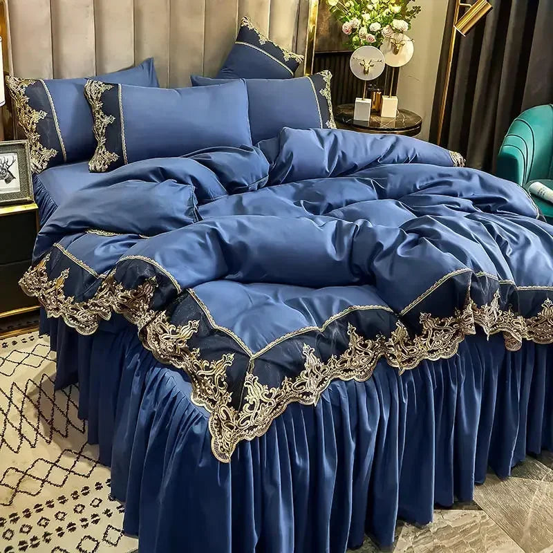 Lace edge bed skirt bed cover matte four piece set, 1.5m 1.8m European style thickened version