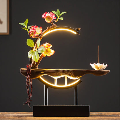 Ceramic Maid Wood Backflow Incense Burner with 20 cone USB Led Light Circle Lotus Buddha Beads Home Office Decoration Furnishing