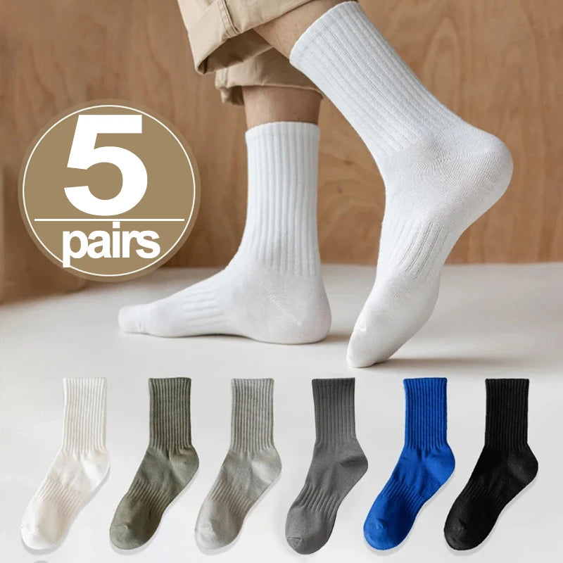 1/5pairs Autumn and Winter Socks Cotton Classic Black White Gray Stripe Men Women Wersatile Mid Tube Socks Casual Sports Socks