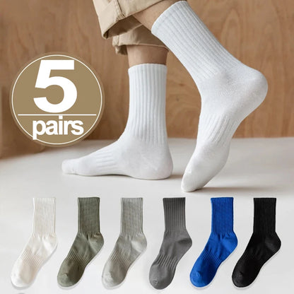 1/5pairs Autumn and Winter Socks Cotton Classic Black White Gray Stripe Men Women Wersatile Mid Tube Socks Casual Sports Socks