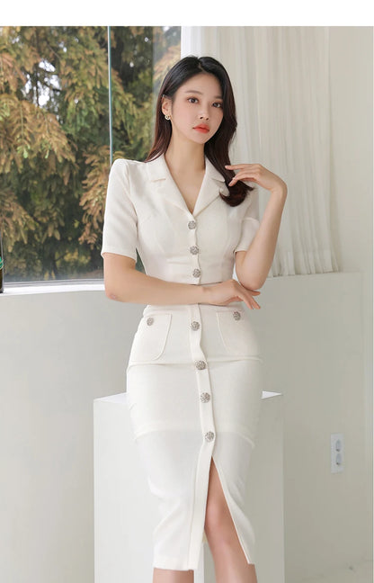 Fashion Women Suit Korea Temperament Short Blazer + Single Breasted Skirt Two Piece Set High-end New Suit Spring Autumn Clothing