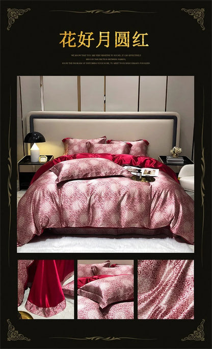 Blend Mulberry Silk 4 Pieces Bedding Set, 1PC Duvet Cover, 1PC Bed Sheet, 2PCS Pillowcases, Luxury Home Textiles Bedclothes