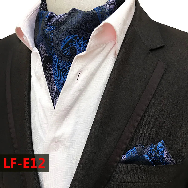 Glamour Men's Scarf Retro Jacquard Tie Cravat Neckerchief Men's Ascot Tie Hanky Suits Set Pocket Handkerchief Men Gift