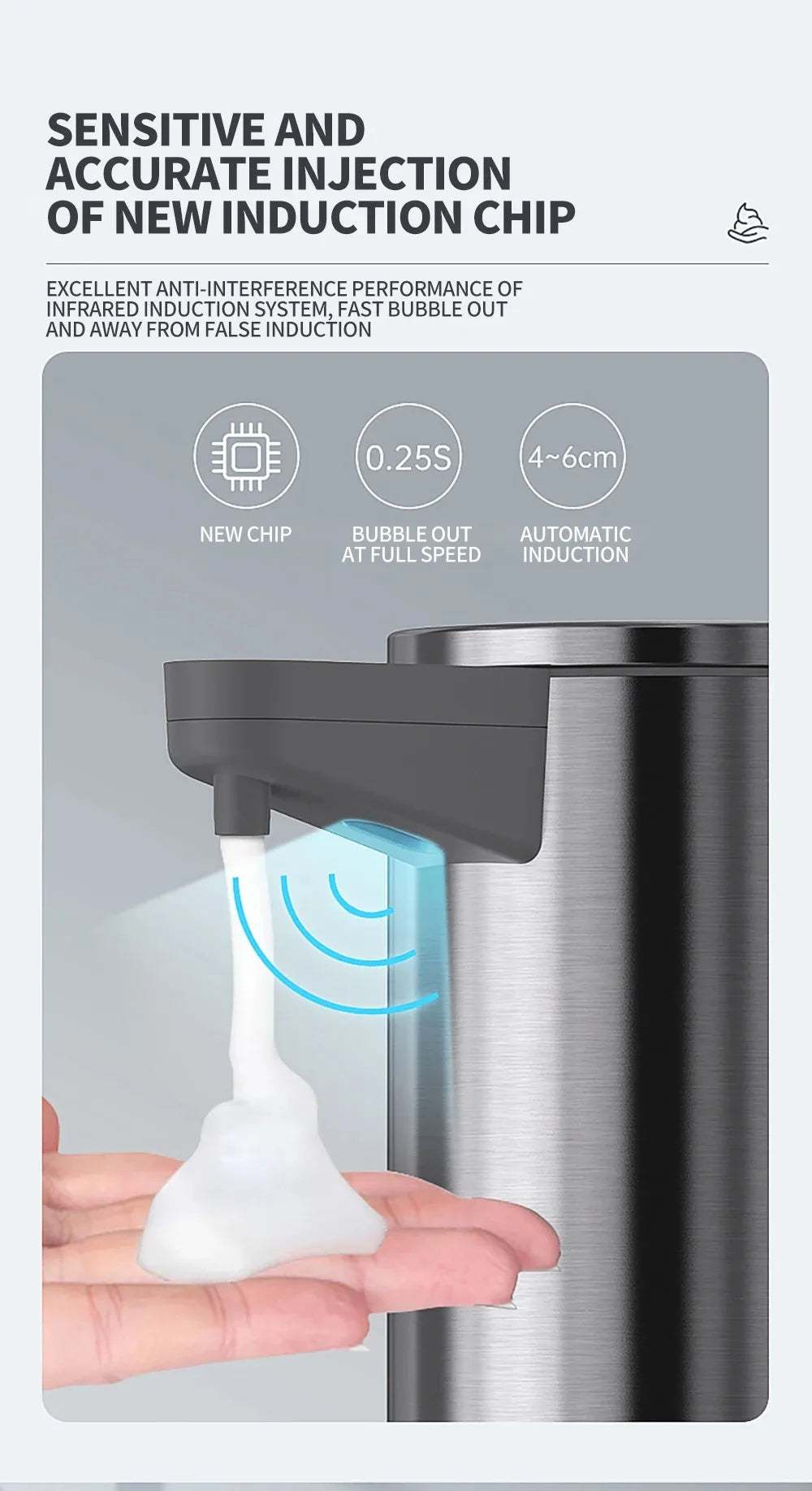 Intelligent automatic sensing stainless steel soap dispenser for washing mobile phones, contactless for home kitchen wall mounte