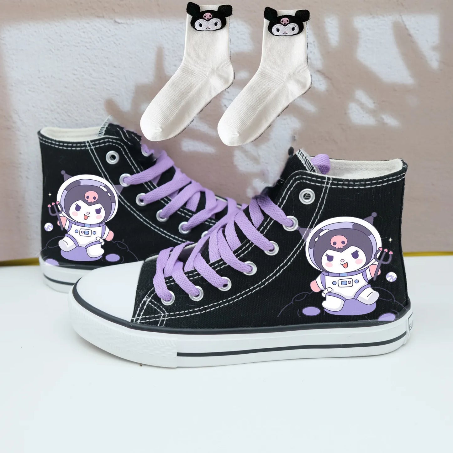 Anime Sanrios Sneakers Kuromi My Melody High-Tops Canvas Shoes Cartoon Cute Cinnamoroll Casual Soft Soled Shoes Gifts for Girls