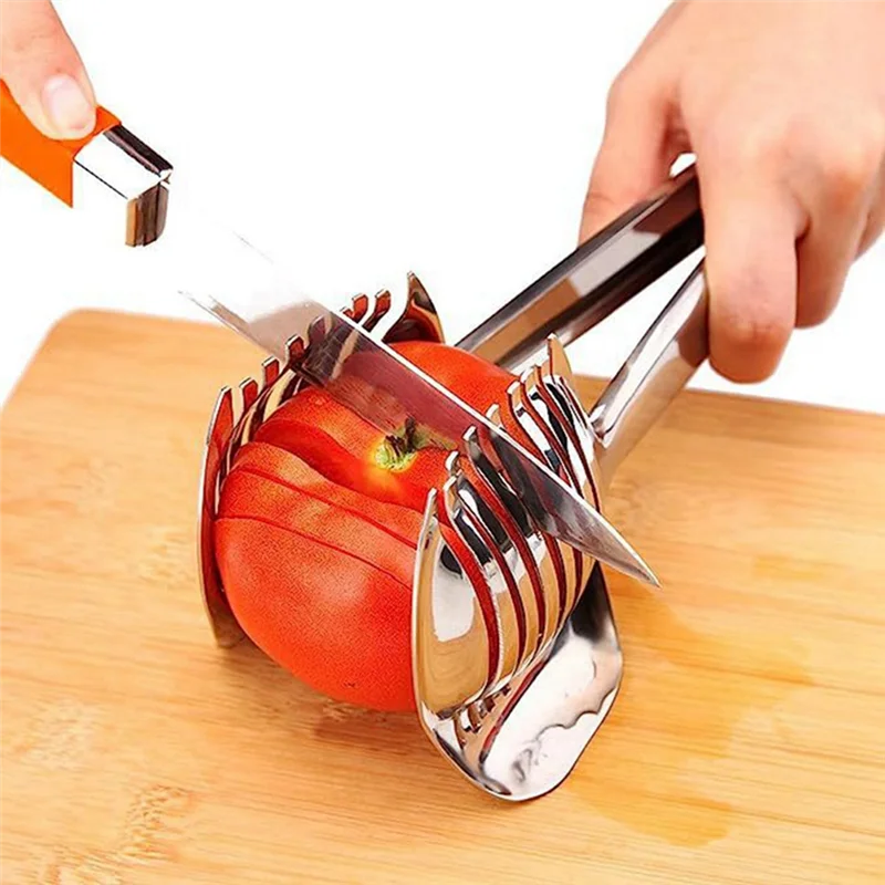 Stainless Steel Tomato Slicer Cutter Multifunctional Fruit and Vegetable Bread Clip Kitchen Slicing Aids