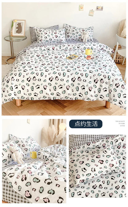 Cute Sanrio Hello Kitty Bedding Set Cotton Four Piece Bedding Double Pillowcase Bed Linens Girl Dorm Bedclothes Home Textile