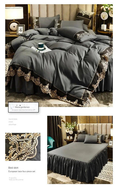 Lace edge bed skirt bed cover matte four piece set, 1.5m 1.8m European style thickened version