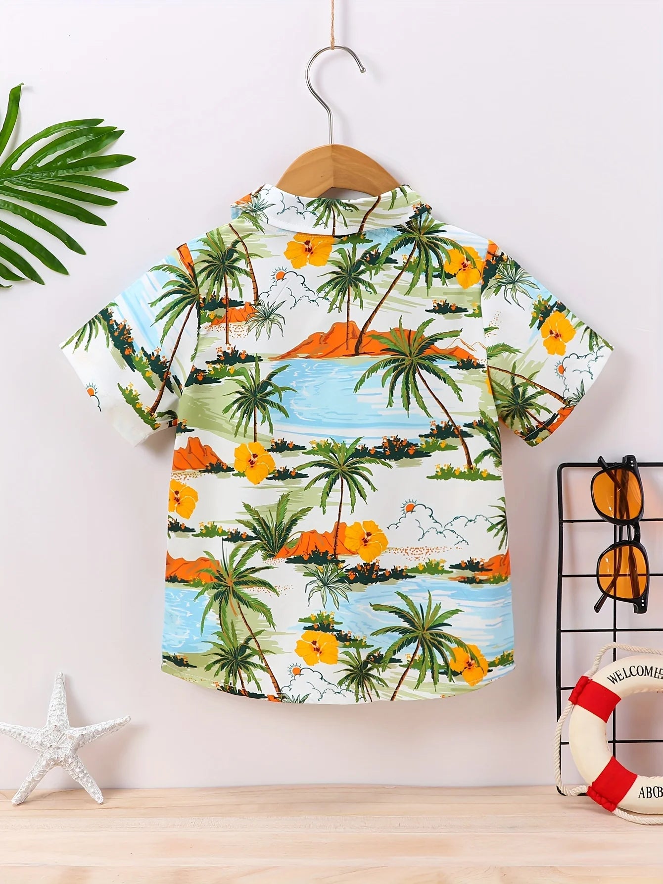 2024 Kids Clothes Boy Summer Shirt Beach and Palm Tree Theme Graphic 3D Print Shirt Casual Lightweight Short Sleeve Tee Shirt