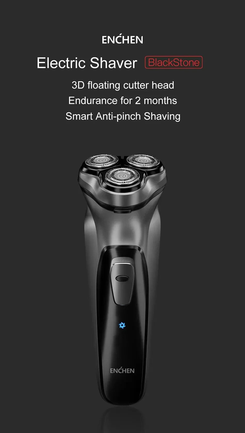 Youpin ENCHEN Blackstone Electrical Rotary Shaver For Men 3D Floating Blade Washable Type-C USB Rechargeable Shaving Smart Beard