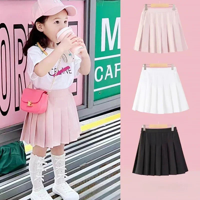 Children's Girl Pleated Skirts High Waist Fashion Skirts Korean Style All-Match Dance Skirt College Style Student Uniform Skirts