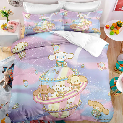 Cartoon Sanrio Duvet Cover Set Kawaii Cinnamoroll Quilt Cover Pillowcase Set Kids Girls Comfortable Bed Set Full Twin King Size