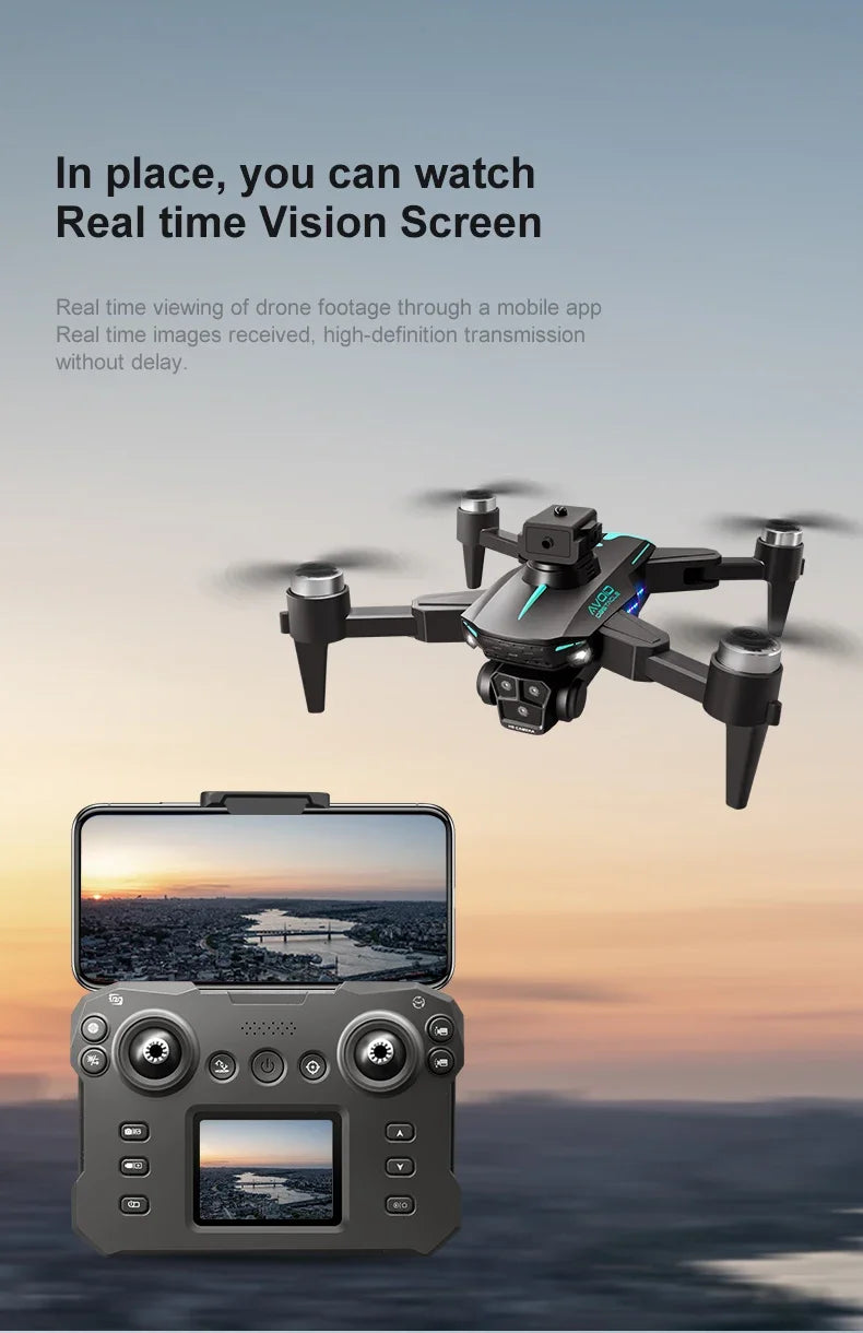 2024 New KY605S Screen Control Drone With Display Screen Obstacle AvoidanceThree Camera HD Aerial Photography Dron Toys Gift