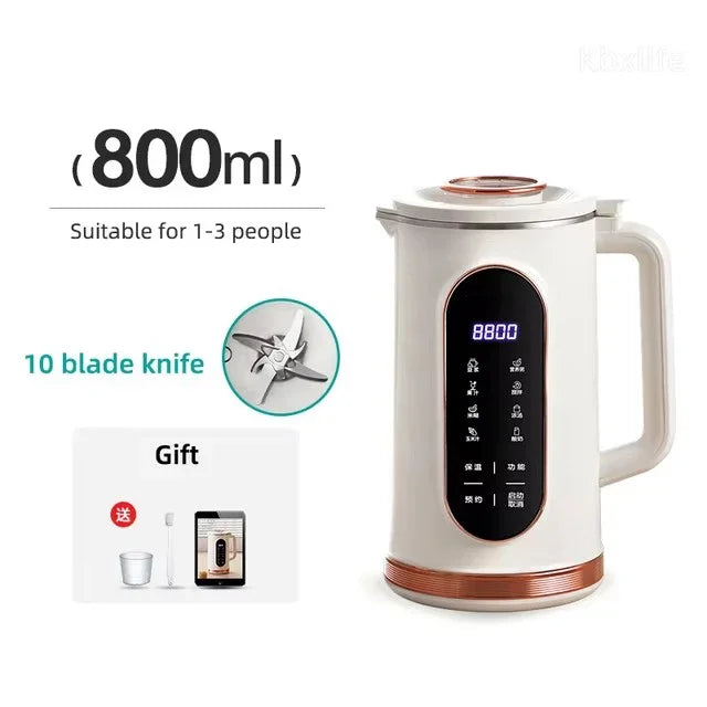 Soybean Milk Machine Electric Juicer Blender Mini Soy Milk Maker Home Wall Breaking Machine 10-leaf Blade Kitchen Appliances