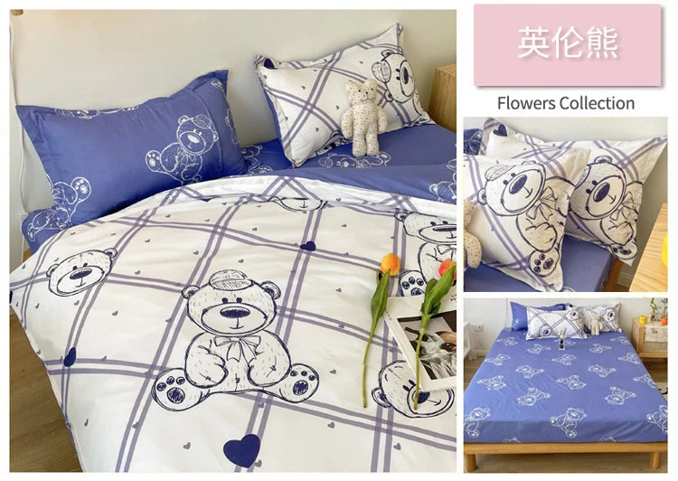 Cute Sanrio Hello Kitty Bedding Set Cotton Four Piece Bedding Double Pillowcase Bed Linens Girl Dorm Bedclothes Home Textile