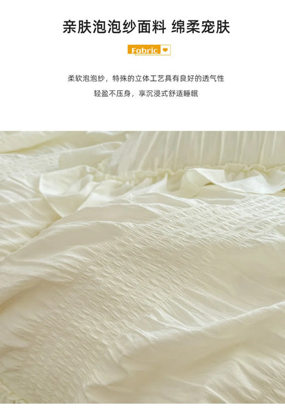 Ins Style Korean Bedding Set Lace Seersucker 4-piece Bed Sheet Set Quilt Cover Solid Duvet Cover For Girl Spring Decor Home