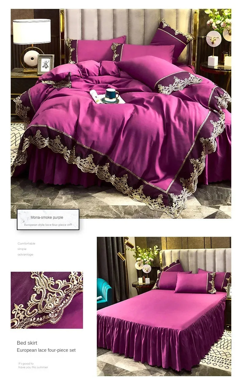 Lace edge bed skirt bed cover matte four piece set, 1.5m 1.8m European style thickened version