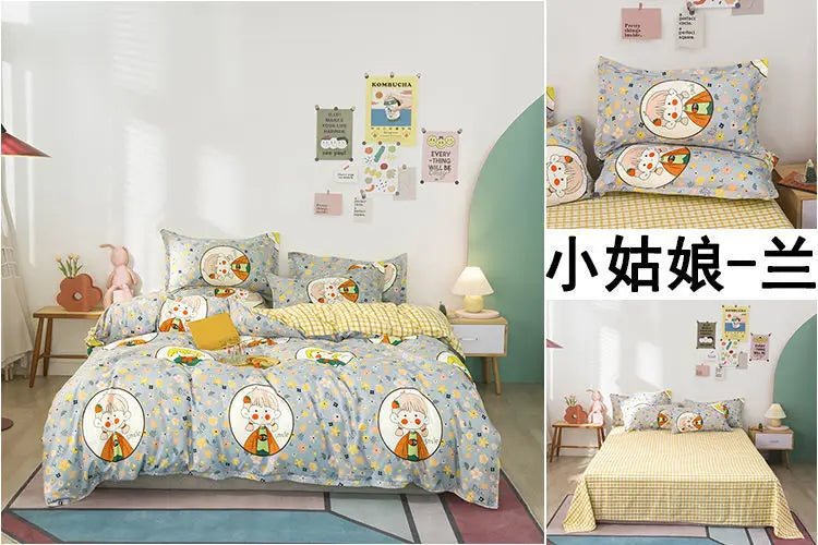 Sanrio Hello Kitty Cotton Bedding Set Cute Double Flat Sheet Duvet Cover Pillowcase Bed Linens Girl Dorm Bedclothes Home Textile