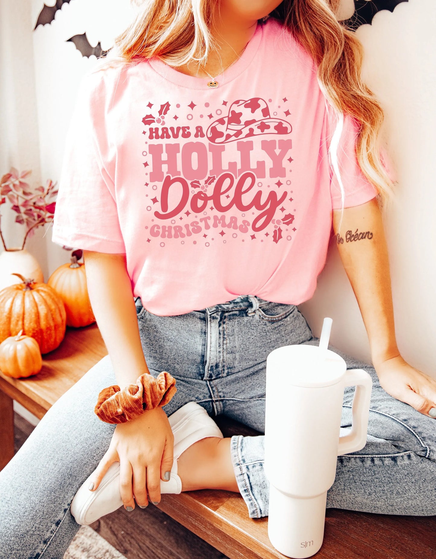 Have A Holly Dolly Christmas T Shirt Xmas Sweater Cowboy Women Western Sweat Howdy Country