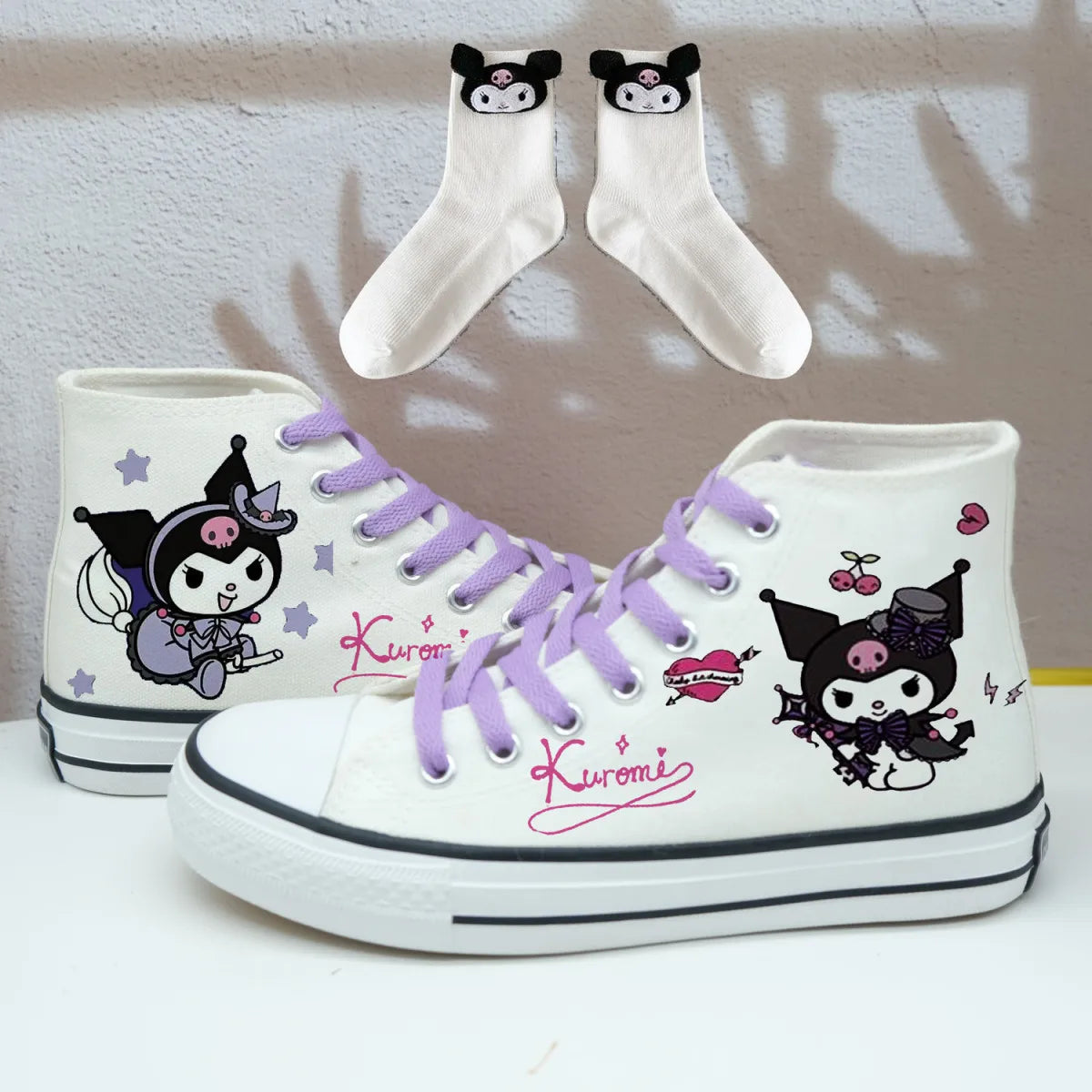 Anime Sanrios Sneakers Kuromi My Melody High-Tops Canvas Shoes Cartoon Cute Cinnamoroll Casual Soft Soled Shoes Gifts for Girls