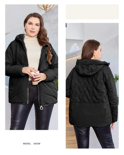 HaiLuoZi 2023 New Plus Size Women Clothing Short Hooded Quilting Female Outwear Classic Design Lightweight Women's Jacket 5529