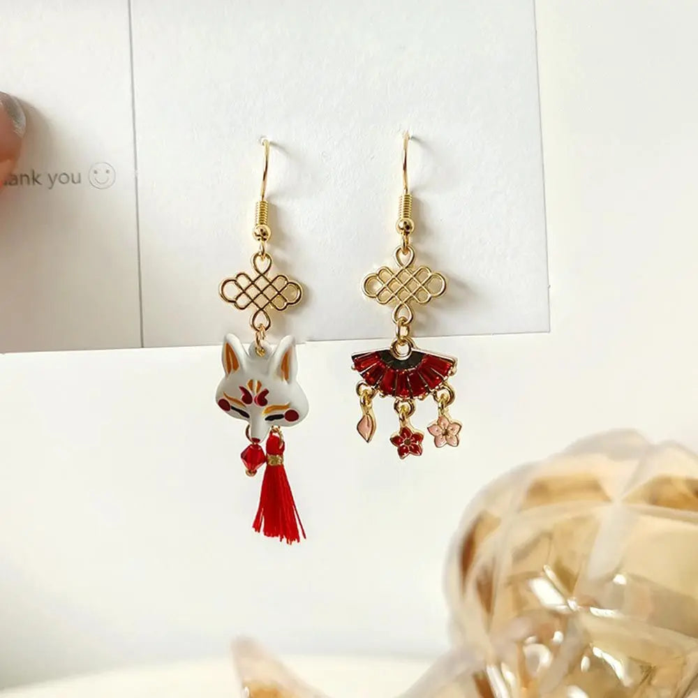 Women Eleagnt Chinese Flower Tassel Pendent Stud Earrings Cute Animal Dangle Drop Earrings Temperament Japanese Sakura Earrings