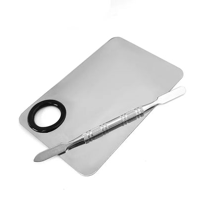 Makeup Mixing Palette Upgrad Stainless Steel Metal Mixing Tray with Spatula Artist Tool for Mixing Foundation Nail-Art