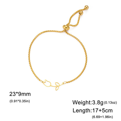 Kkjoy Fashion New Gold Color Stainless Steel Simple Adjustable Rose Flower Anklets For Women Leg Bracelets Jewelry Party Gifts