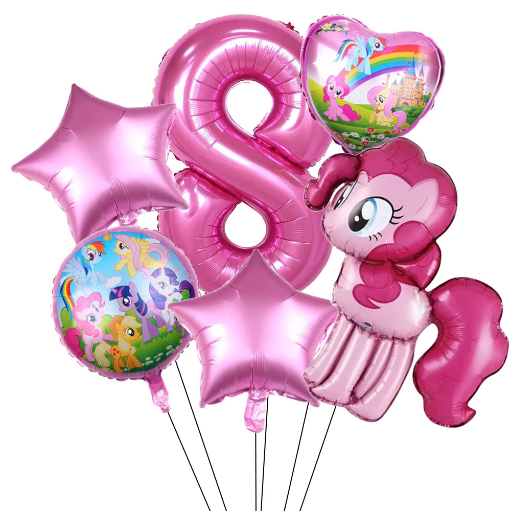 6Pcs Little Pony Foil Balloons Set Cartoon Balloon Pony Birthday Party Decoration Baby Shower Kid Toy Air Globos Supplies