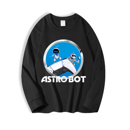 Astro Bot Adult Long Sleeved T-shirt Anime Fashion Black White Top Men Women Winter Travel Hip Hop Clothing Versatile Undershirt