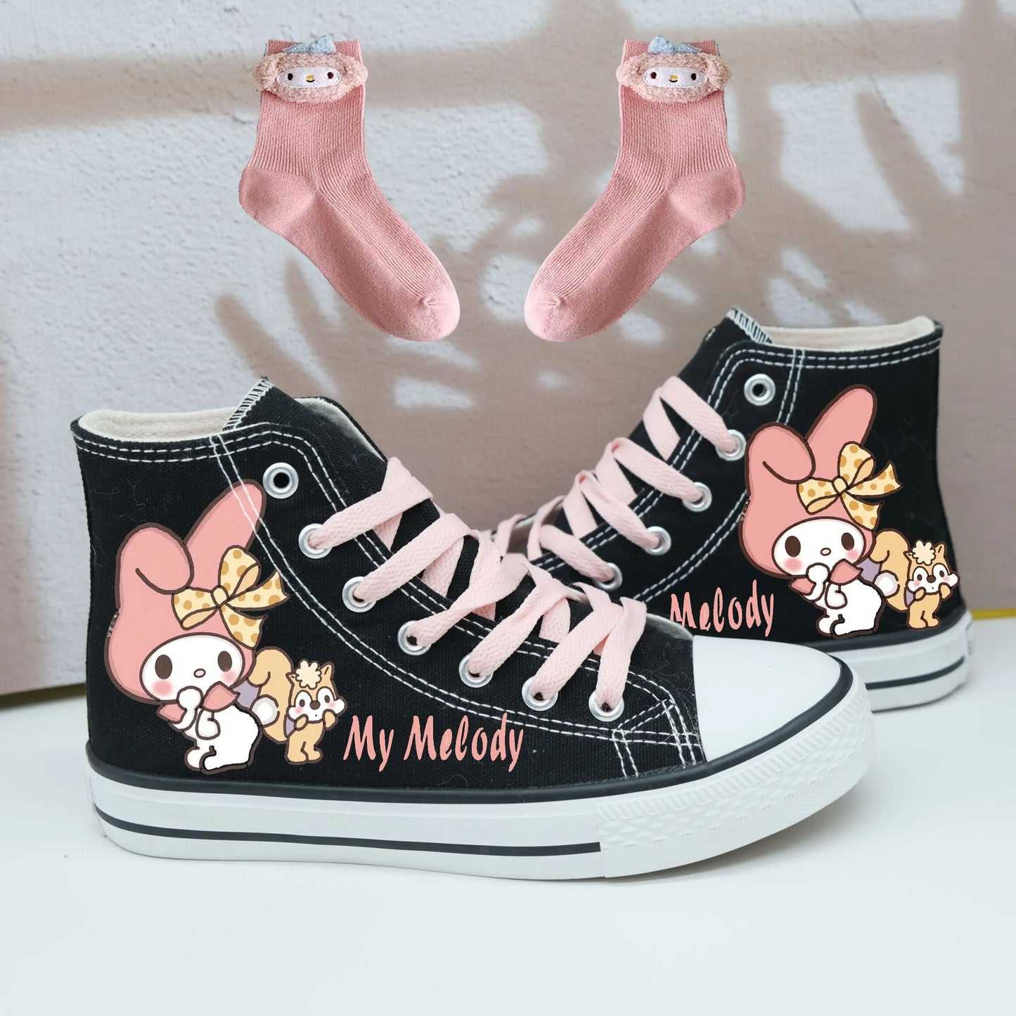 Anime Sanrios Sneakers Kuromi My Melody High-Tops Canvas Shoes Cartoon Cute Cinnamoroll Casual Soft Soled Shoes Gifts for Girls