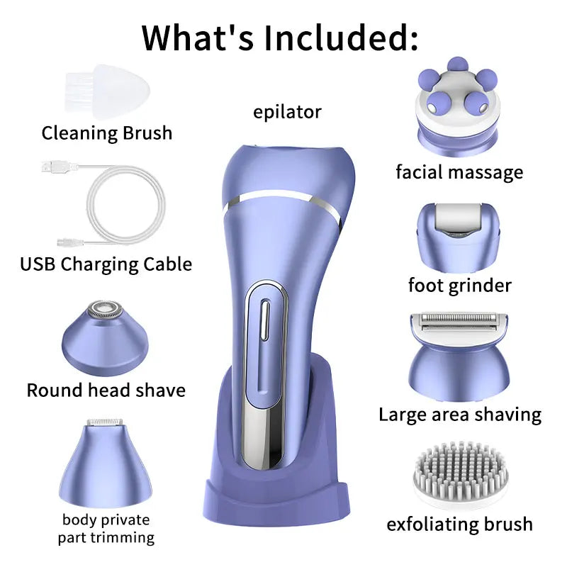 7IN1 Electric Shaver for Womens Bikini Legs Underarm Public Hairs Rechargeable Trimmer with Detachable Head Cordless Wet Dry Use