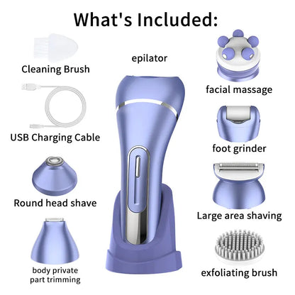 7IN1 Electric Shaver for Womens Bikini Legs Underarm Public Hairs Rechargeable Trimmer with Detachable Head Cordless Wet Dry Use