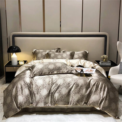 Blend Mulberry Silk 4 Pieces Bedding Set, 1PC Duvet Cover, 1PC Bed Sheet, 2PCS Pillowcases, Luxury Home Textiles Bedclothes