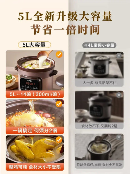 Electric Stew Pot - Household, Purple Clay, Ceramic, Porridge, Fully Automatic Appliance.