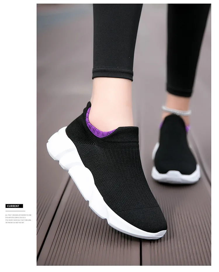 New Pink Women's Casual Sneakers Large Size 36-42 Comfort Breathable Socks Shoes For Women Slip-On Platform Loafer Shoes Womens