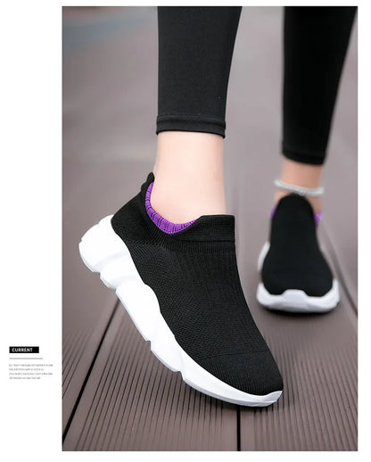 New Pink Women's Casual Sneakers Large Size 36-42 Comfort Breathable Socks Shoes For Women Slip-On Platform Loafer Shoes Womens