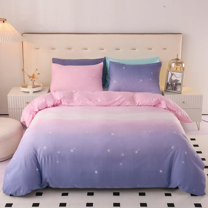 Night Starry Sky Bedding Set Galaxy Moon and Star Duvet Cover Blue Gradient Color Comforter Cover Soft Reversible Quilt Cover