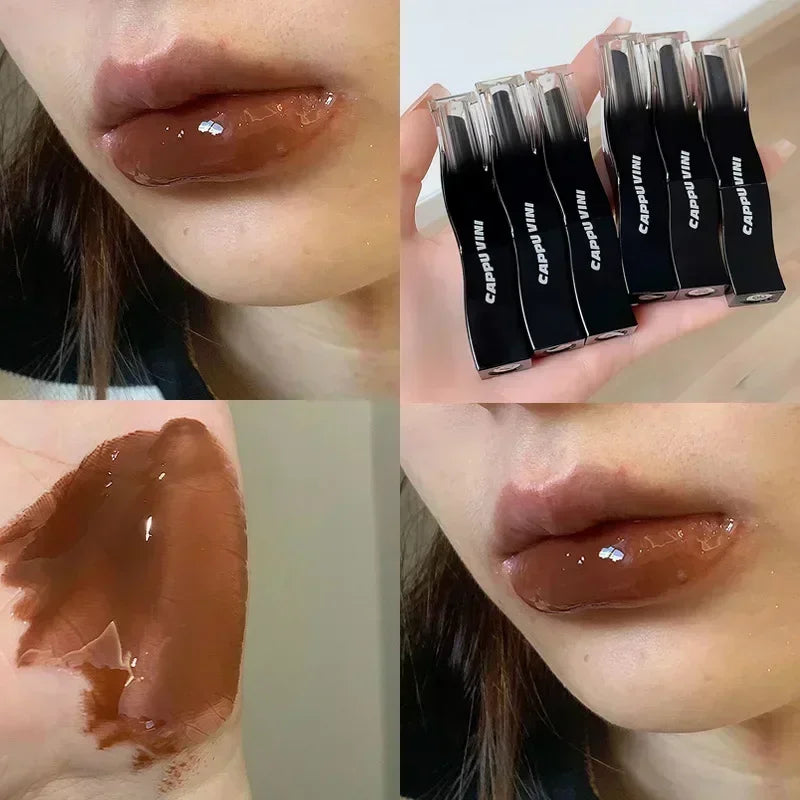 Water Mirror Lipstick Lasting Non-stick Cup Moisturizing Crystal Black Tube Lip Tint Brown Solid Lipgloss Lips Makeup Cosmetics