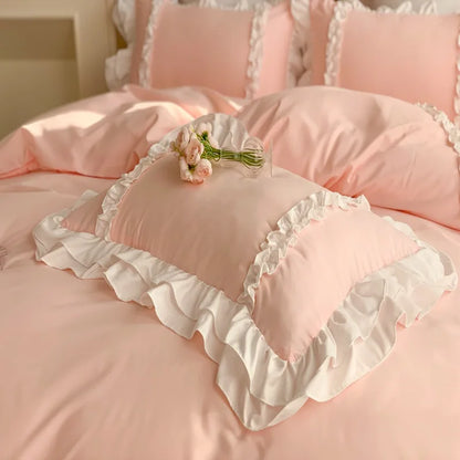 Elegant Lace Bedding Sets Luxury Bed Linen Princess Washed Cotton Ruffle Duvet Cover Bed Sheet and Pillowcases for Girl Luxury