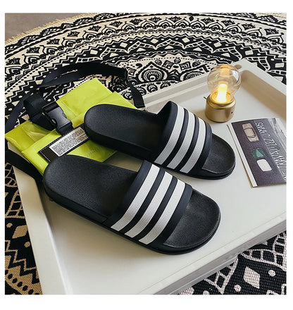 2023 Wear-Resistant Slippers Men Women Summer Outdoors Indoor Fashion Stripes Couples Wear Sandals Non-Slip Bathroom Beach Shoes