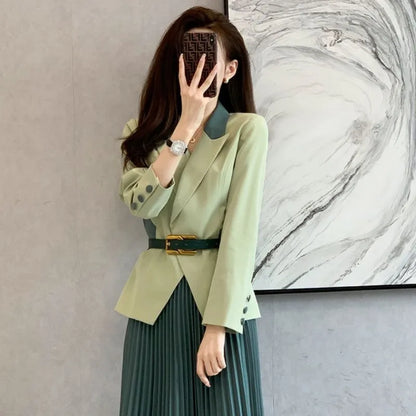 Pleated Skirt 2 Pieces Sets for Women Office Woman Outfit Midi Suits Jacket Y2k Streetwear Summer Clothes 2024 Stylish Korea