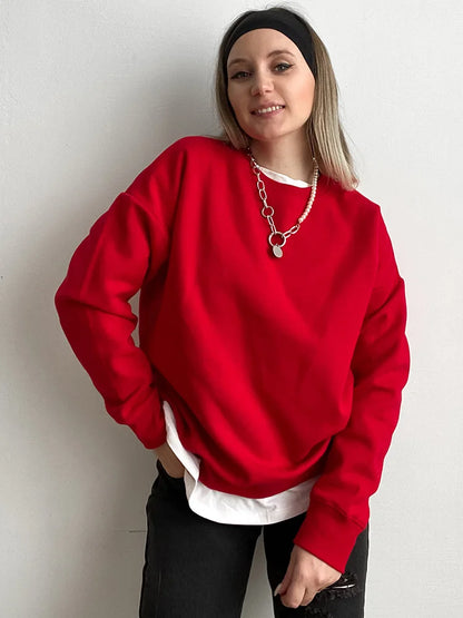 Autumn Oversized Sweatshirts Women Cotton Loose Pullovers Red Round Neck Sweatshirt For Women Oversize Tops For Couples 2024